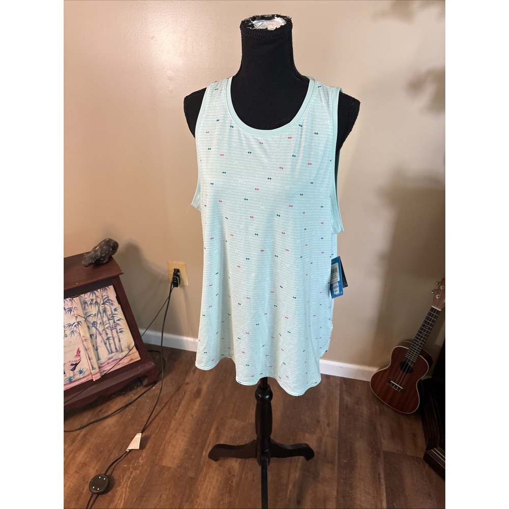 Columbia Sportswear Light Blue Dot Sleeveless Tank Top women's XXL Crew Neck